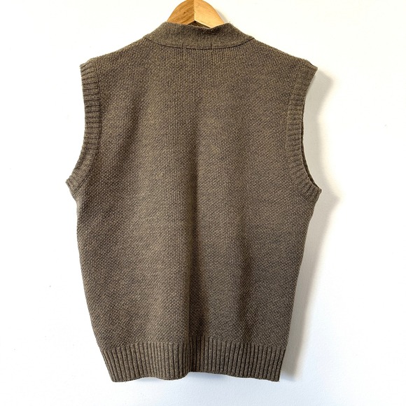 VTG London Fog Cardigan Sweater Vest Brown Knit Pockets USA L Grandpacore - Picture 4 of 7